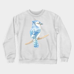 blue jay watercolor bird portrait Crewneck Sweatshirt